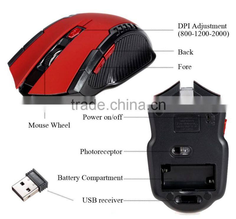 6 Buttons 2.4GHz Wireless USB Receiver Optical Mouse Mice for Laptop Computer PC Game