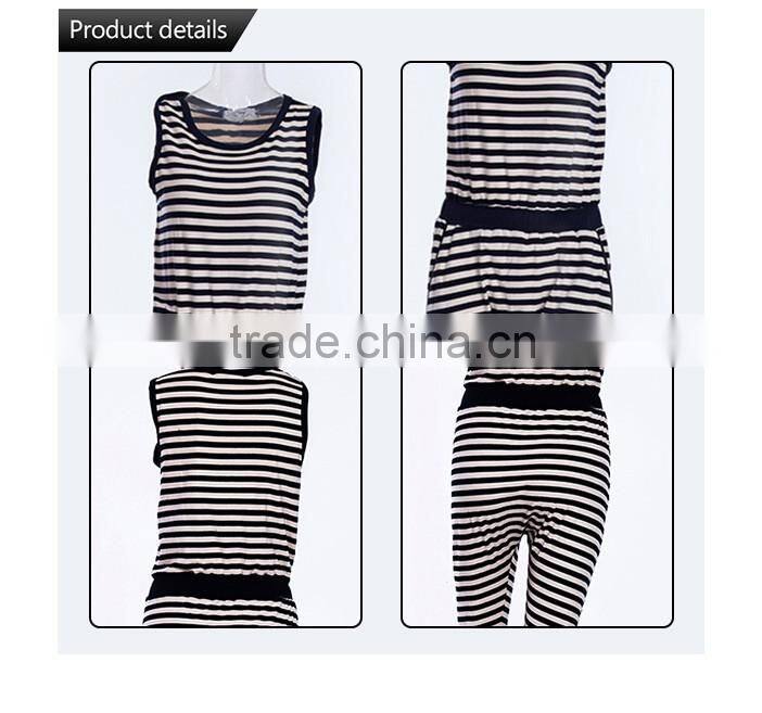 2016 Fashion modern style stripe pattern one piece women jumpsuit for ladies