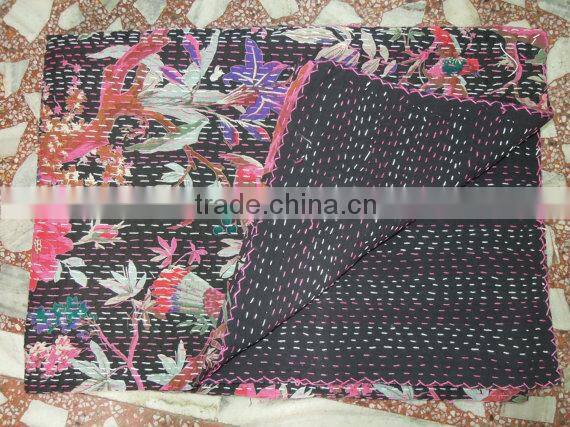 Kantha Bed Covers Online ,Queen Tropicana kantha Quilt In Turquoise Blue