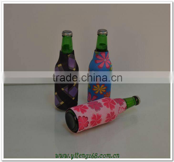 Zipper neoprene bottle cover with heat trandfer printing