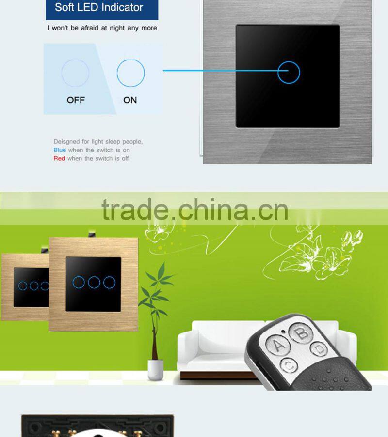 CE Approved Wallpad 86 Standard Brown Brushed Metal Frame LED BackLight 1Gang Touch Light Switch