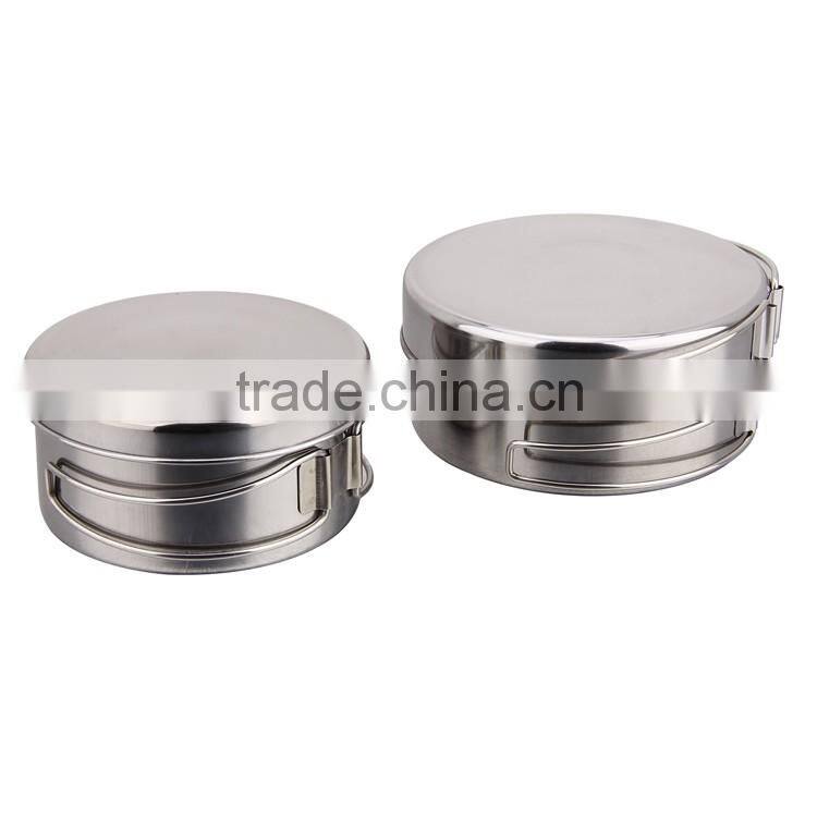 4 pieces of stainless steel metal travel lunch box set & camping cookware