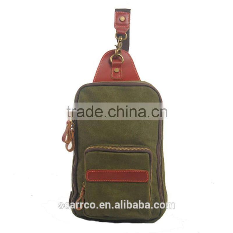 Customized men casual cross body sling canvas chest shoulder bag in china