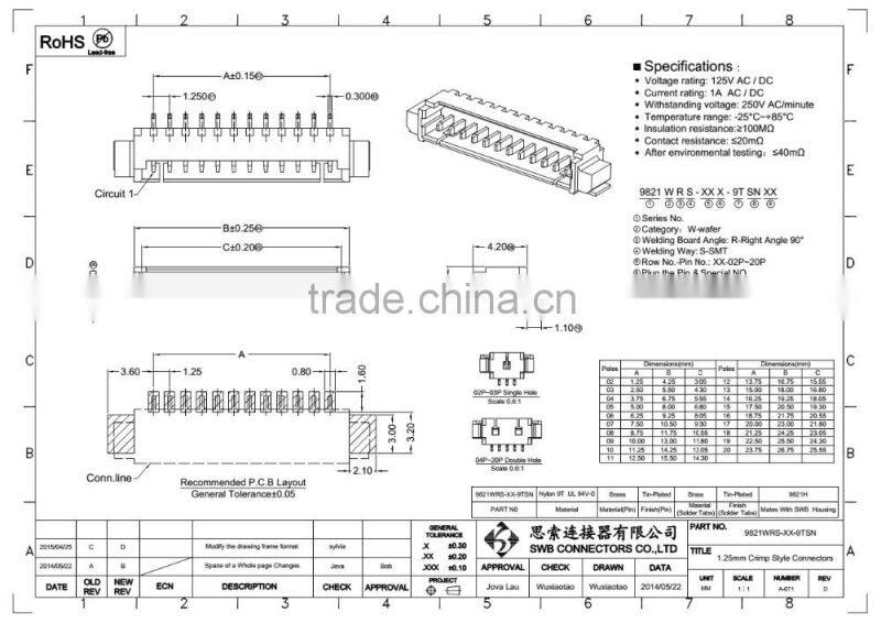 1.25MM Pitch Wire to Board Connectors DIP SMD