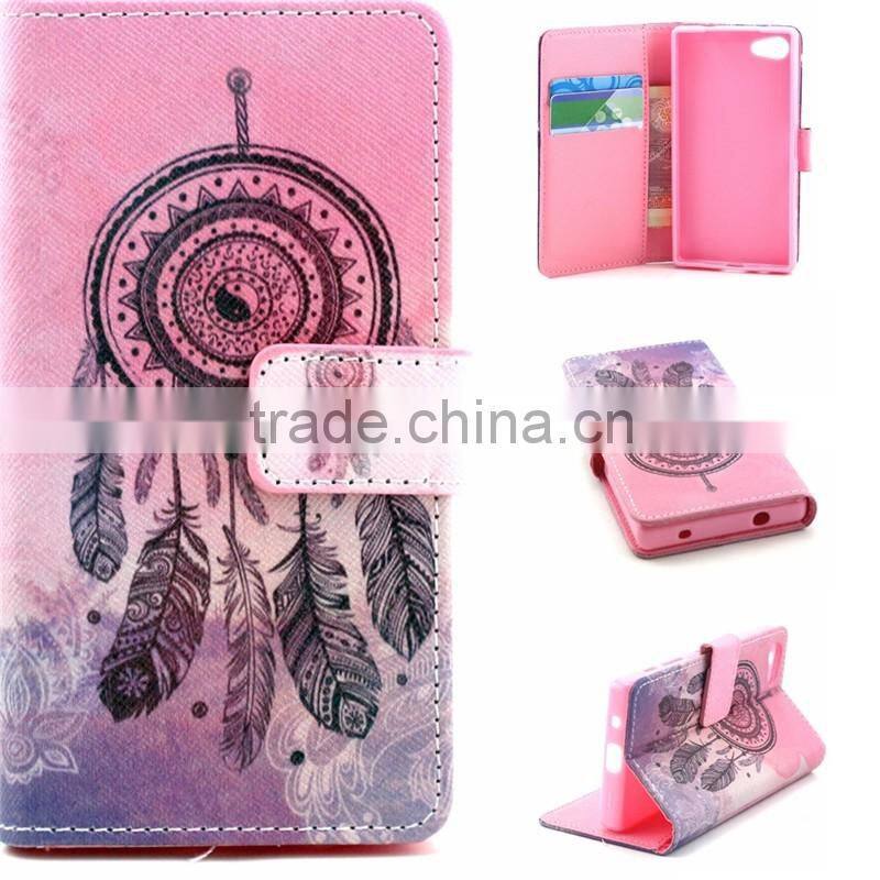 Book Style Customed Color Printed Flip Wallet Leather Cases For Sony Xperia Z5 Mini
