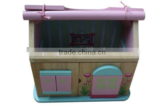 Pink cute handmade wooden doll house