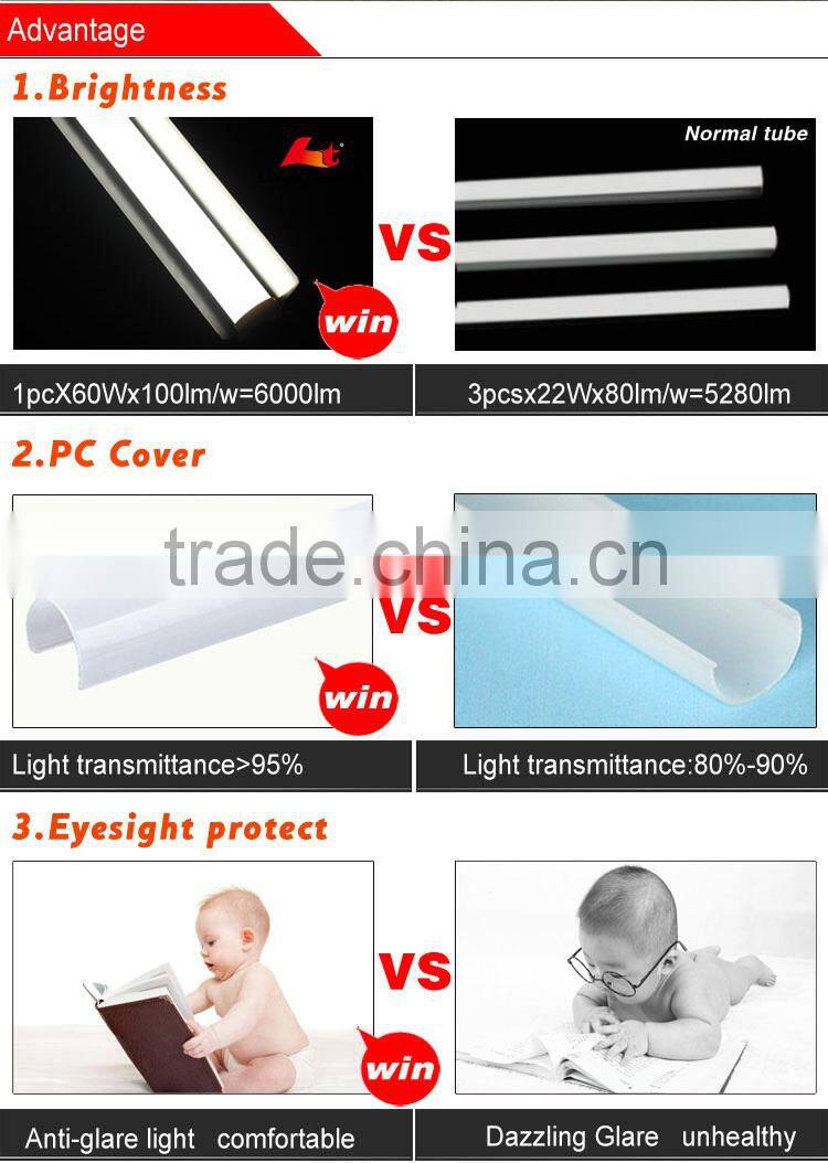Subway IP44 light tube,integrated led tube anti-glare 1200mm 1500mm led tube 40w 60w