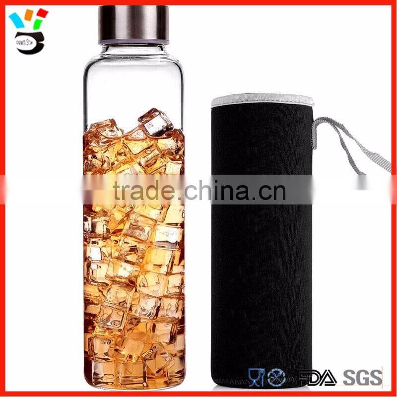 Pyrex Material Covered Bright Handmade Dishwasher Safe Reusable Glass Water Bottle 500ml Clear