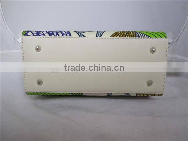 Leather And African Printed Wax Fabric Handbag