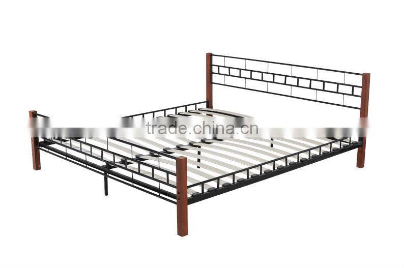 Metal Bed With Wooden Post