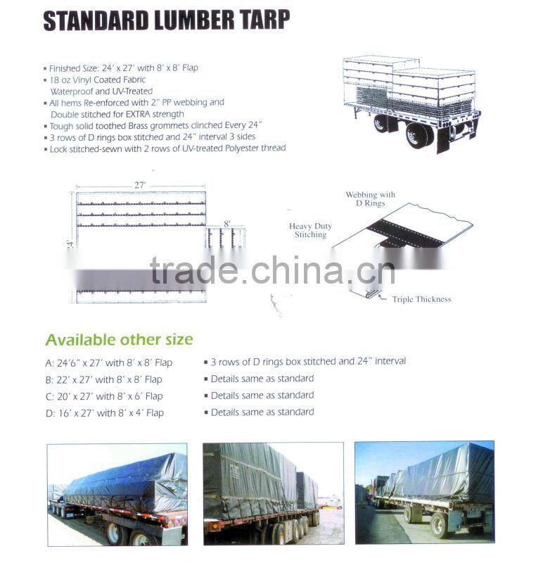 18oz pvc coated lumber tarps,steel tarps with eyelets and D-rings