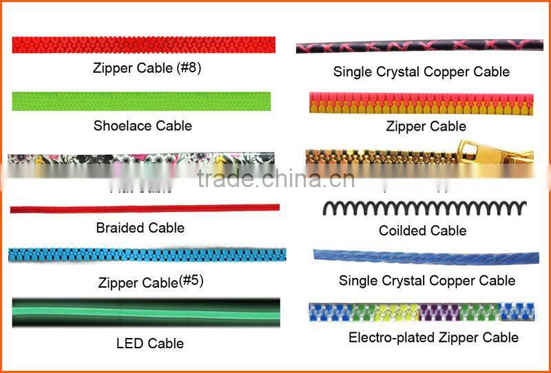 new gadgets visible LED light USB 2 in 1 zipper cable for smartphone