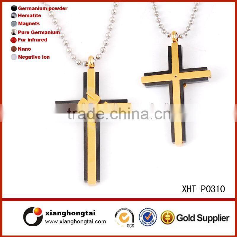 Bio Magnetic Stainless Steel black cross pendant necklace
