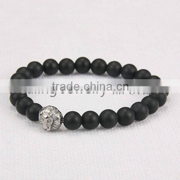 Hot sale latest onyx agate bracelet with lion charm for mens jewelry