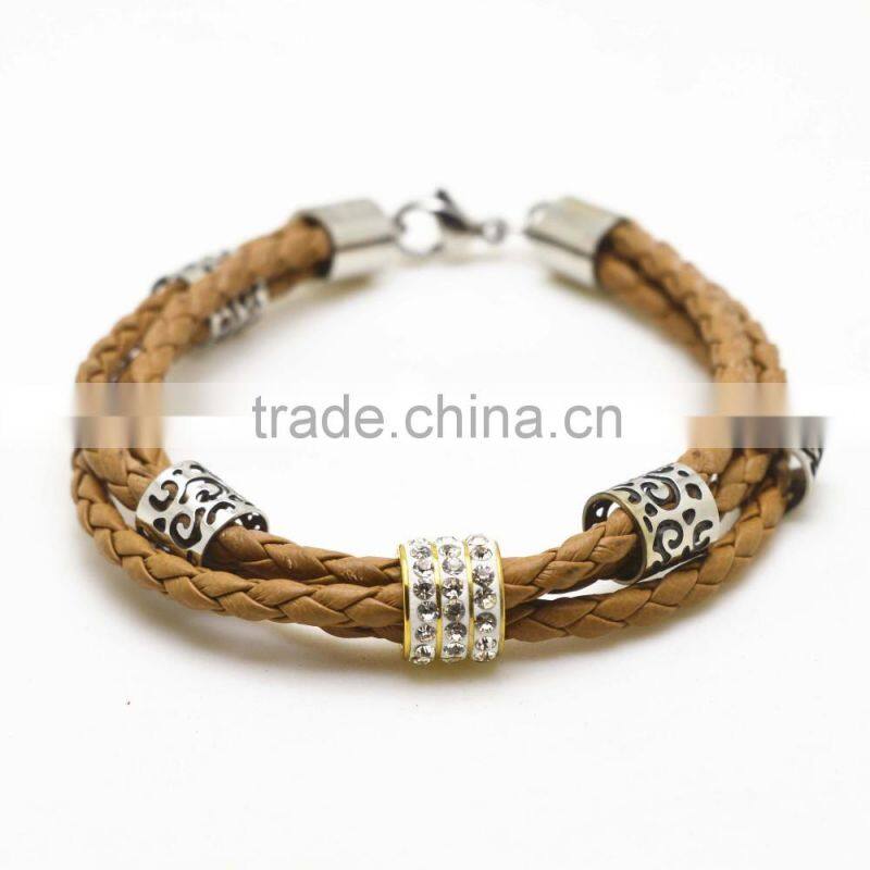 100% Genuine Leather 18-21cm Lenght Grenn Women Leather Bracelet Wholesale Cheap Custom Chain Leather