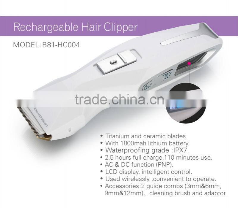 Rechargeable waterproof Hair Clipper.Zinc-plated titanium.NI-MH battery.professional.Hair Trimmer. ceramic blade