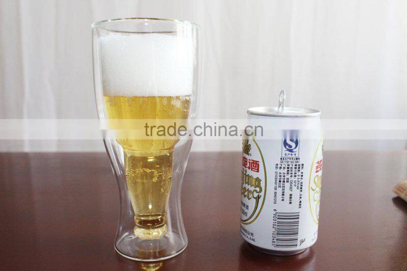 350ml double wall glass cup for beer