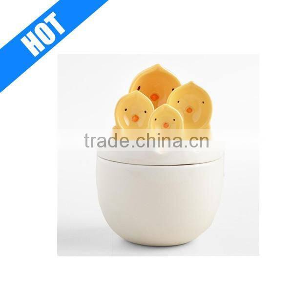 custom Easter chick in egg ceramic measuring cup and spoon set