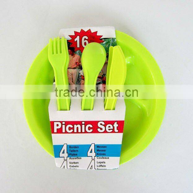 16 pcs round plate plastic tableware picnic set