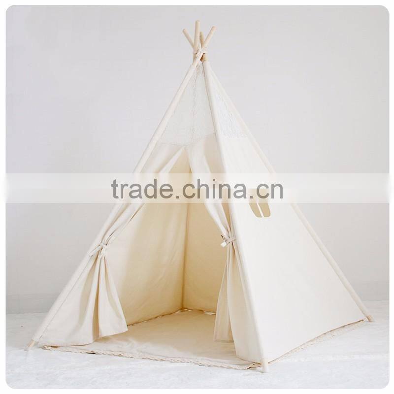Wholesale low MOQ plain calico lace indoor kids teepee