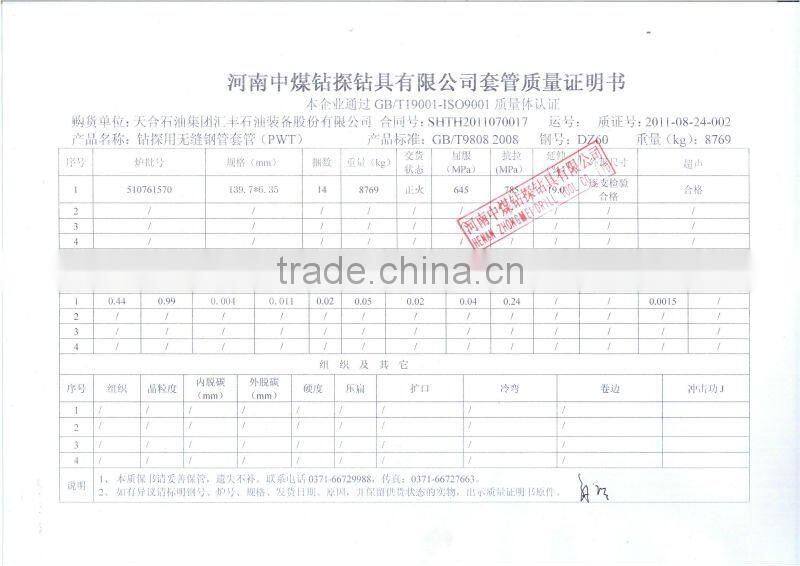 AW BW HW PWT casing with P110 steel material MTC