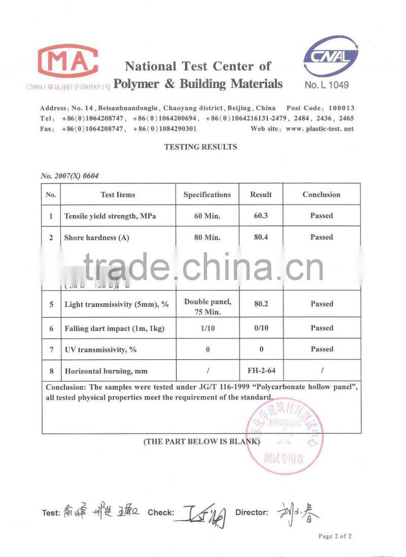 Polycarbonate Hollow Sheet,PC Opal Panel, Roof Material,Polycarbonate Flat Hollow Sheet