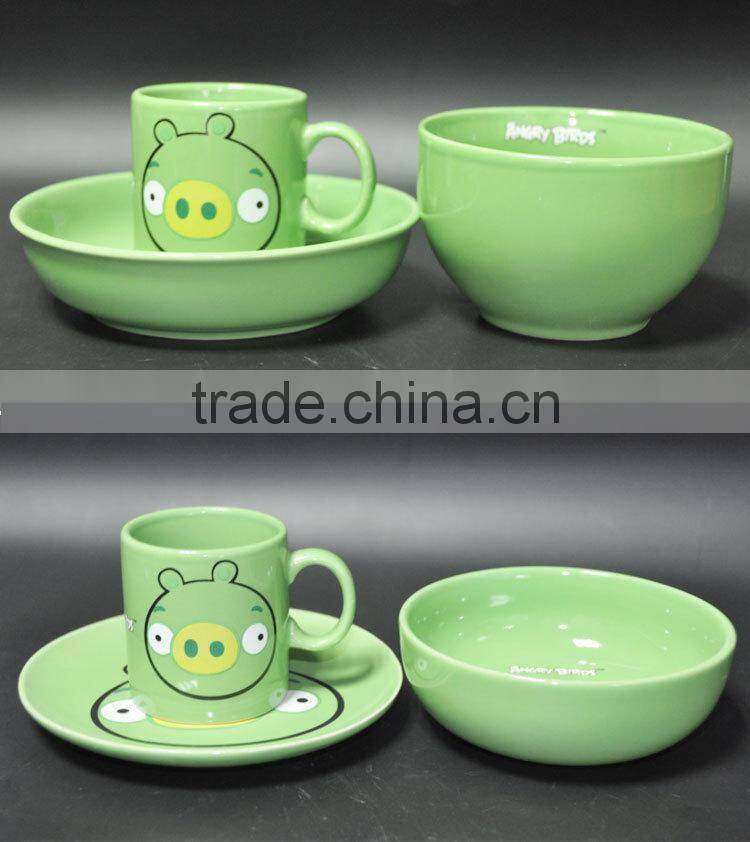 2015 new design ceramic products, 3pcs children breakfast dinner set