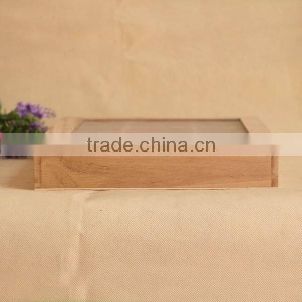 Exquisite Transparent Cover Wooden Cosmetics Storage Box, Square Wood Lattice Packaging Box