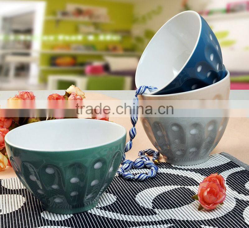 Solid Color Bowl with Polka Dot Decoration