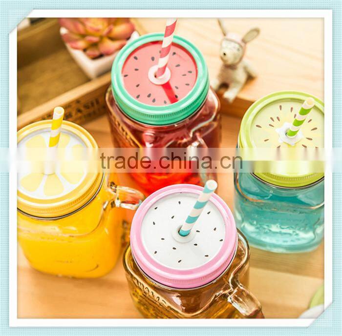 500ml maison glass bottle with metal hole in the centre for straw