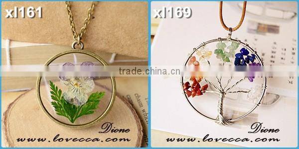 Unisex Fashion Natural Real Dried Flower Round Glass Pendant Necklace New Jewelry