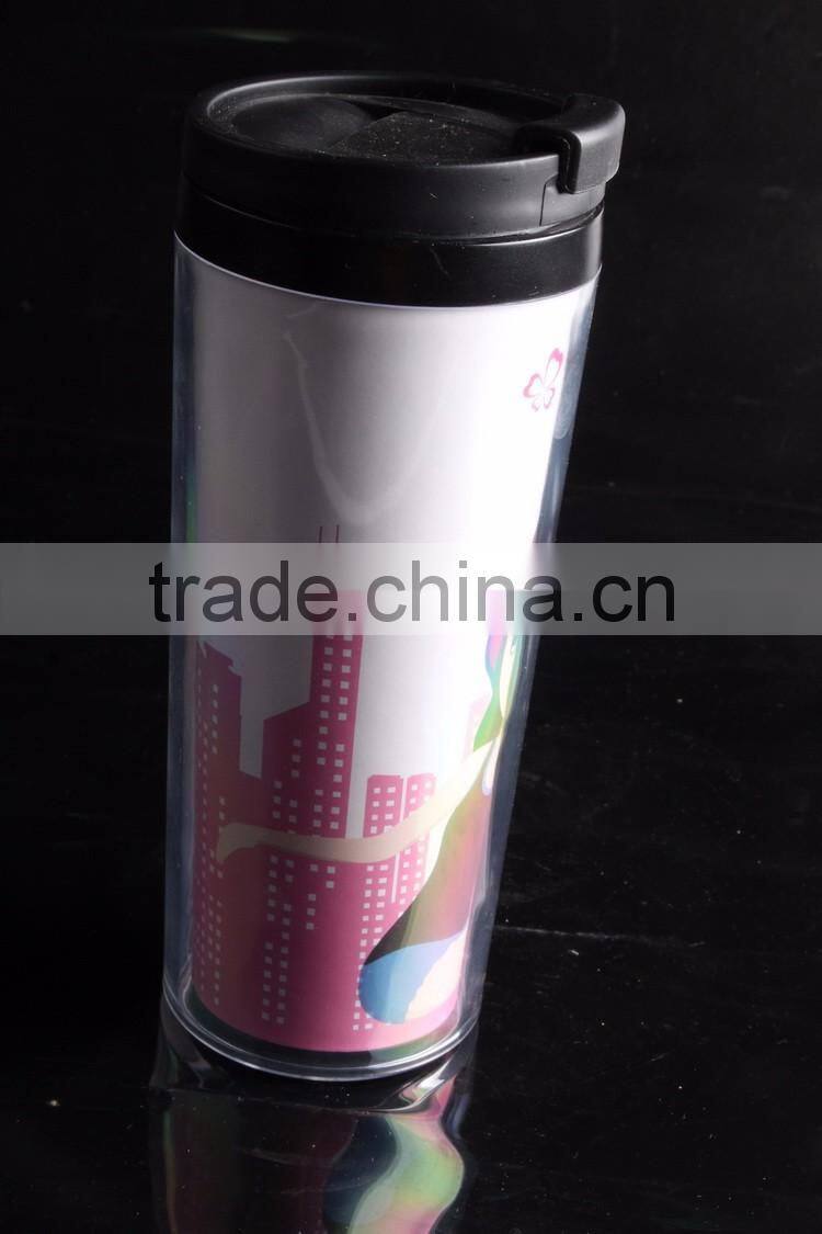 12oz Cheap Double Wall Travel Plastic Coffee Mug With Wall Paper