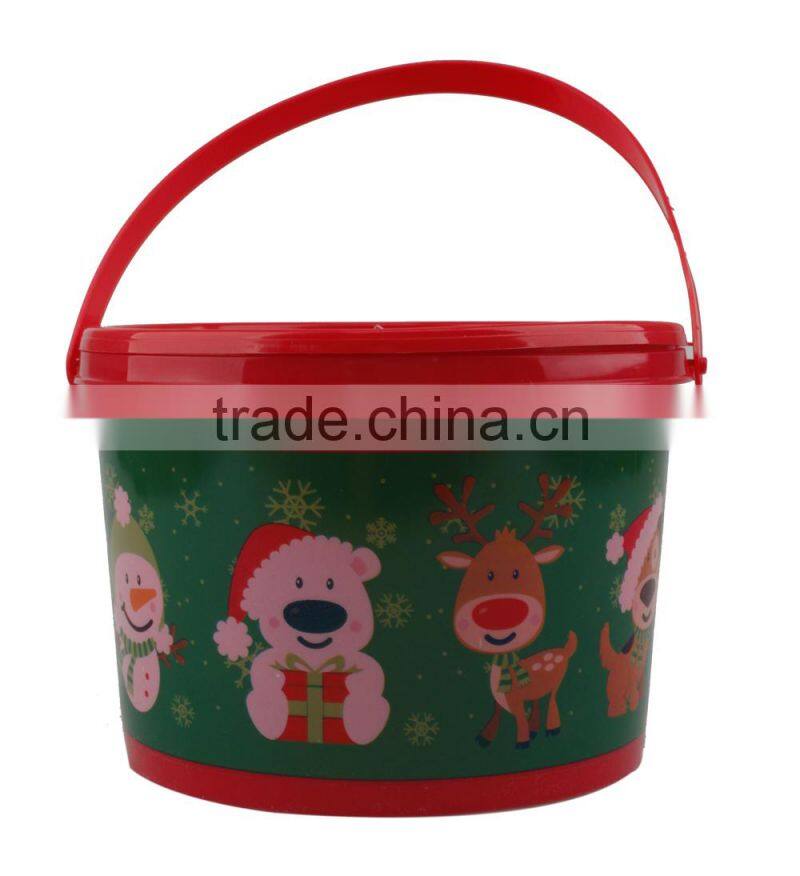 Santa Claus Pattern PP Inexpensive Plastic Bucket With Handle