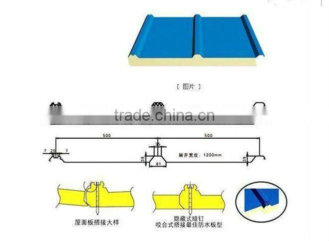 pu/polyurethane sandwich roof panel for plant,factory,storage