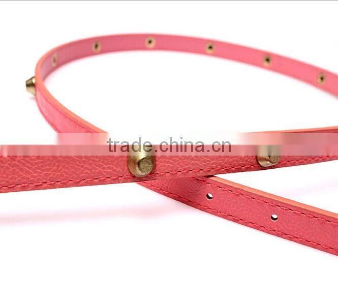 Fashion rivets decorated pin buckle sex girl thin pink PU waist belt