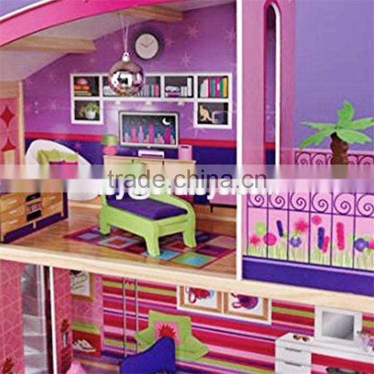New design 11 pieces of furniture children pretend play wooden luxury toy house W06A226