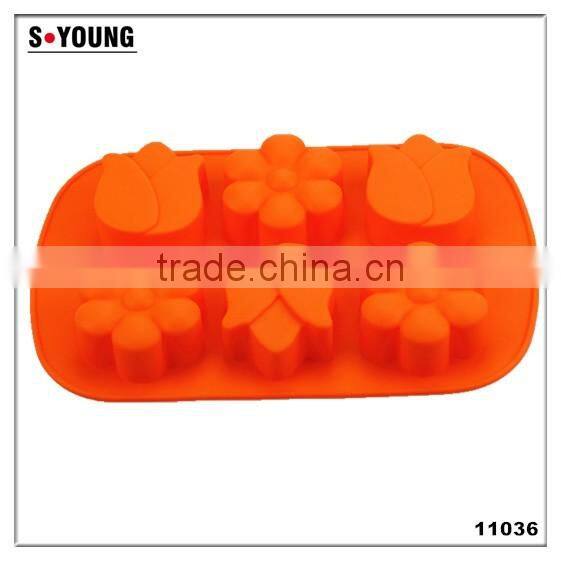 11036 Six cavities three different flower shaped promotional gift silicone cake mold