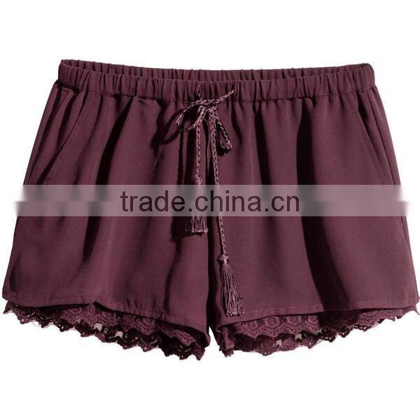 new design ladies summer Shorts mini micro woven stretch lace trim Shorts