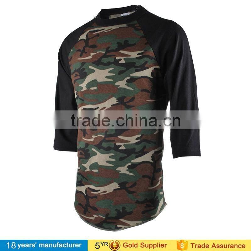 2016 Men's Custom logo running Jersey Shirt Casual Crew Neck 3/4 Sleeve Baseball raglan camo Tshirt
