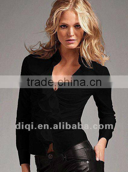 Vintage sexy slim falbala cotton spandex plain blouse,women clothing ,apparels,tops