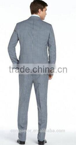 Blue And Grey Gingham Check Wool Two Button Suit(SHT1152)