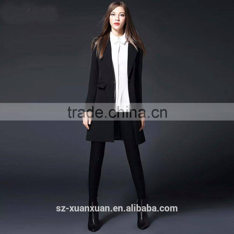 2016 custom high quality fashionable winner black women's long coat