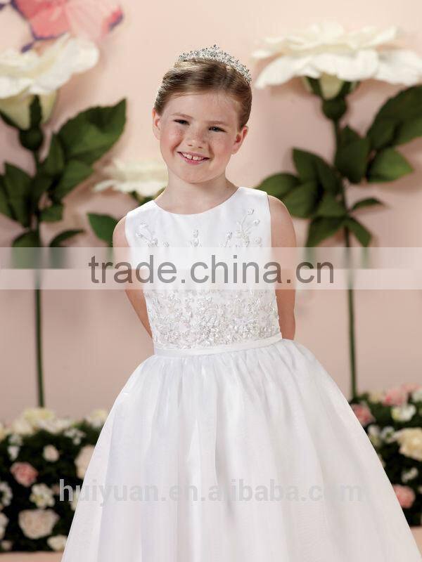 white satin round neck flower baby gown girls dress