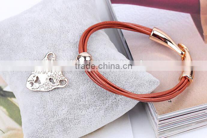 high quality gold oval clasp leather bracelet multi strand leather bracelet
