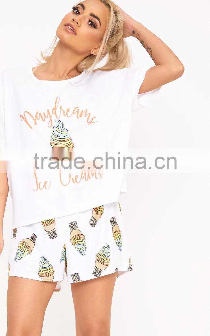 MGOO Custom Design Women Pyjama Set Screen Print Crop Top With Full Print Shorts Funny Pajamas Set