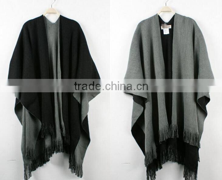 wholesale handmade black grey knitted wool poncho alpaca wool ponchos