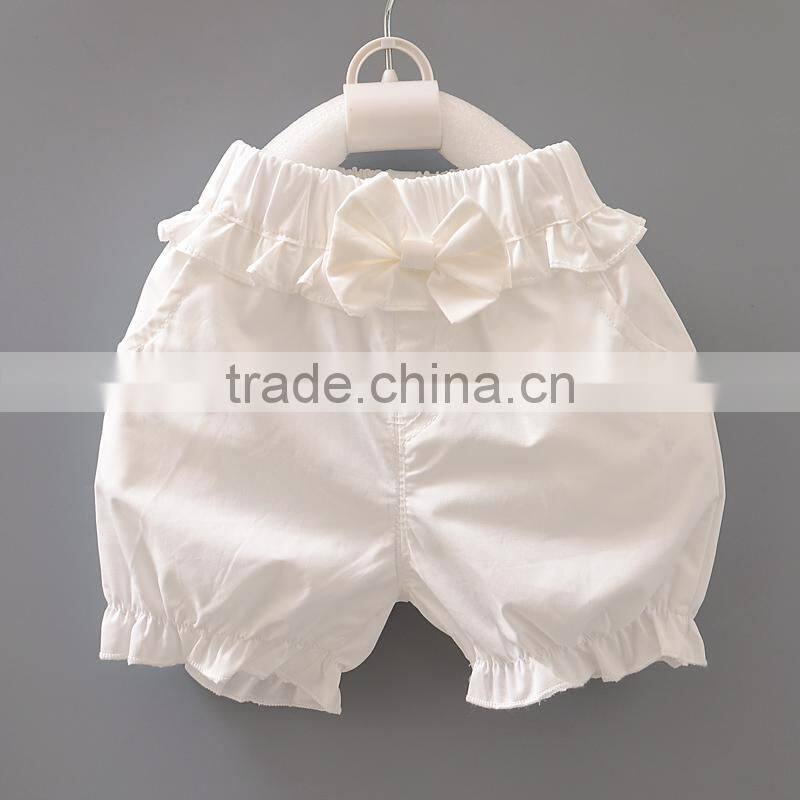 Bulk Sale!Children Clothes Pure White Wild Ruffle Shorts Bowknot Decoration Two Trousers Pockets Wholesale