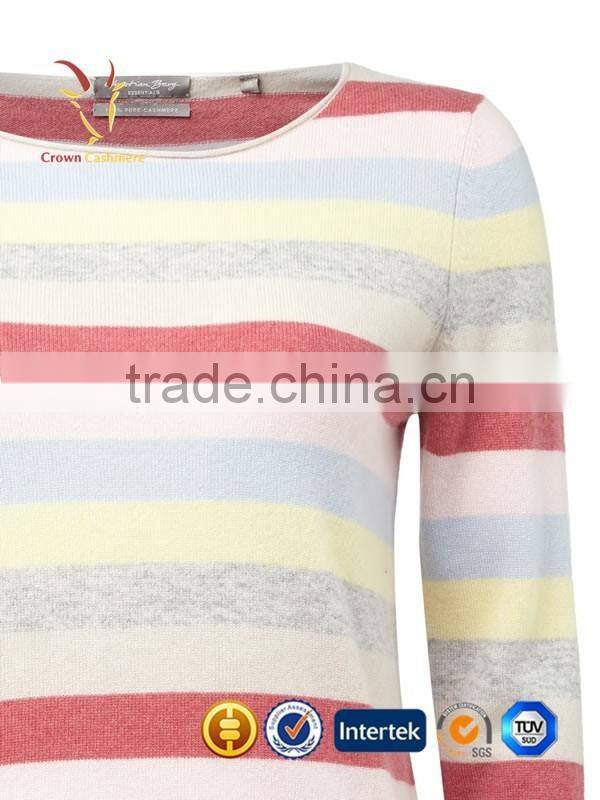 Custom Knitted Women Striped Cashmere Pullover Sweater