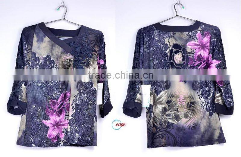 China Supplier Latest Clothing Printed Blouse Designs for Middle Aged Women