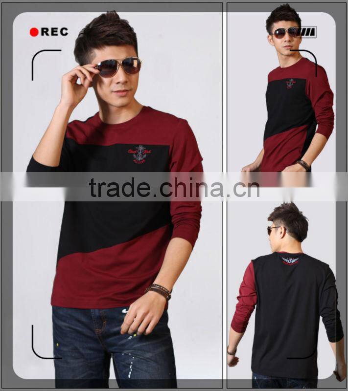 Mens cotton long sleeve patchwork and emboridery Tshirts 201305